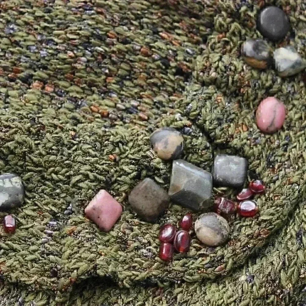 Vintage Ball of Cotton Small Marled Yarn Boho Hippie Beaded Cowl Neck Zip Jacket - Picture 5 of 16